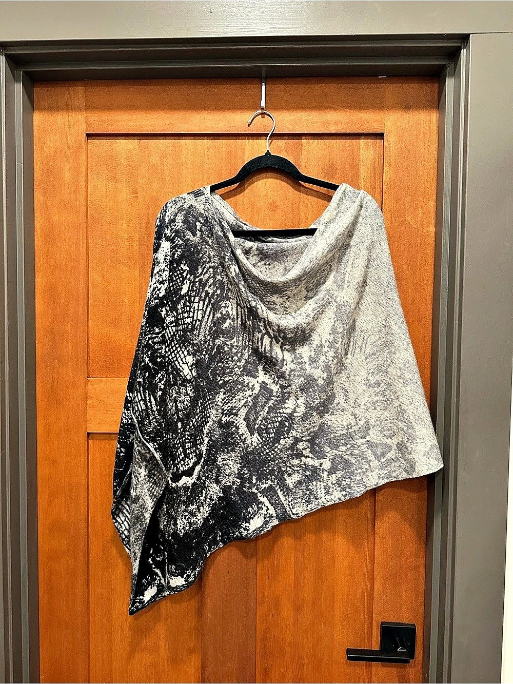 In Cashmere Asymmetrical Poncho in Gray & Black